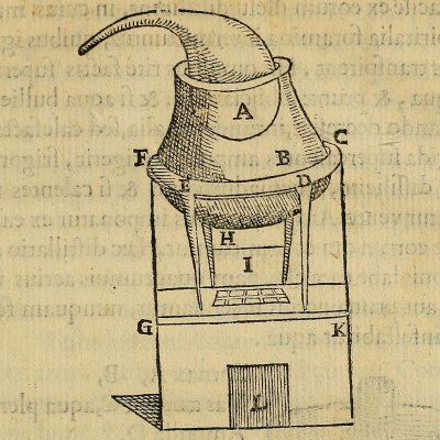 Bain-marie (G della Porta, De distillatione lib. IX, Rome, 1608)