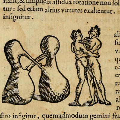 Cornues jumelles (G della Porta, De distillatione lib. IX, Rome, 1608)