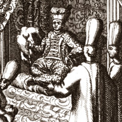 Audience du Grand Seigneur. Frontispice (L’Espion Turc, 1742, t. 3)