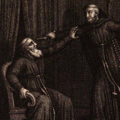 Durolet menace le père Jérôme (Les Capucins, 1801) - Bovinet d'après Huot