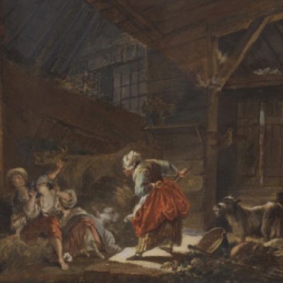La chaumière ou La mère qui surprend sa fille sur une botte de paille - Baudouin
