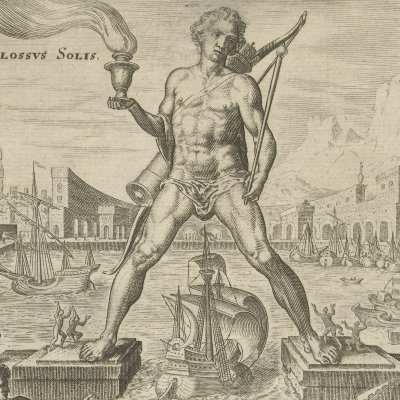 Colossus solis, The Colossus of Rhodes - Philipp Galle after Van Heemskerck