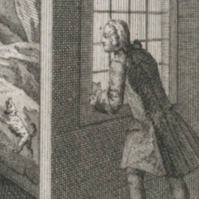 Le marquis D** voit de sa fenêtre Mlle de Mongol lisant (Les Sonnettes, 1751)