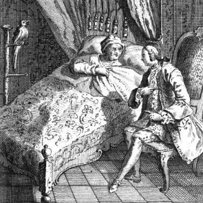 Le Duc demande à D** de lui conter sa nuit avec la Pdte (Les Sonnettes, 1751)