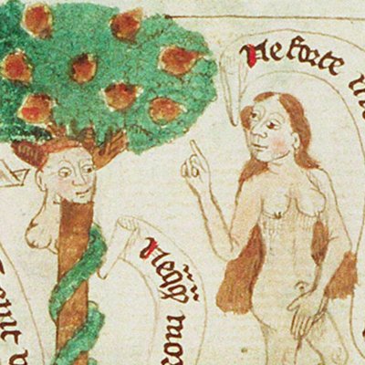 Eve séduite (Speculum humanæ salvationis, KB 10 B 34, F2rb)