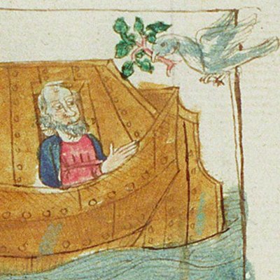 La fin du déluge (Speculum humanæ salvationis, KB 10 B 34, F3rb)