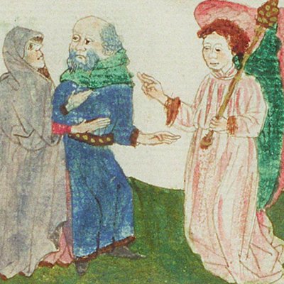 Annonce à Anne de la naissance de Marie (Speculum humanæ salvationis, KB 10 B 34, F3va)