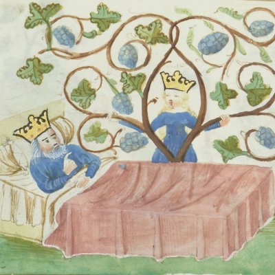 Annonce à Joachim & Songe d’Astyage (Speculum humanae salvationis, Bnf FR188, F7v)
