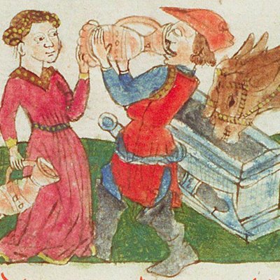 Rebecca et Eliézer (Speculum humanæ salvationis, KB 10 B 34, F8rb)