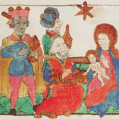 L’adoration des rois mages (Speculum humanæ salvationis, KB 10 B 34, F9va)