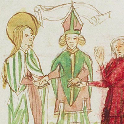 Mariage de Marie et de Joseph (Speculum humanæ salvationis, KB 10 C 23, F9v)