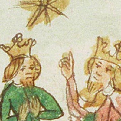 Les trois Mages voient l’étoile du berger (Speculum humanæ salvationis, KB 10 C 23, F12v)