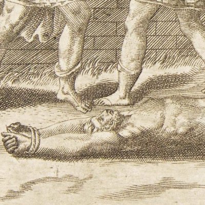 Achille traînant le corps d’Hector autour des murs de Troie - Giulio Bonasone