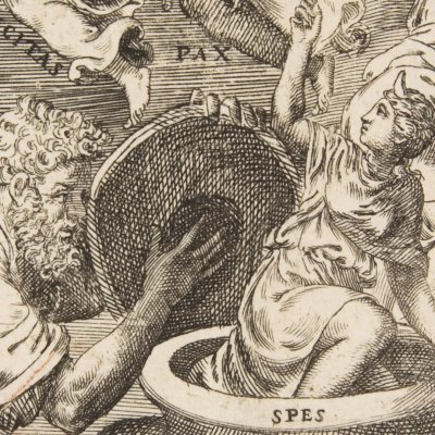 Épiméthée ouvrant la boîte de Pandore - Giulio Bonasone