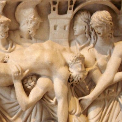 Le corps d’Hector ramené à Troie après l’ambassade de Priam (sarcophage romain)