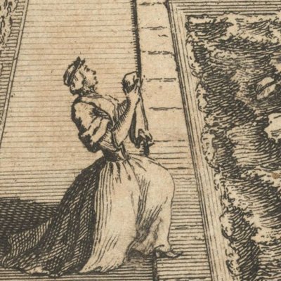 Pamela en fuite jette sa robe dans l’étang (Pamela 1741)