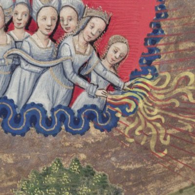 Vénus met le feu au château de Jalousie (R. de la rose, Oxford Douce 195, F152v)