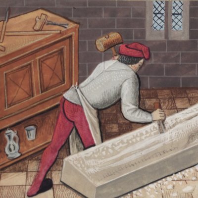  Pygmalion sculpte la statue (Roman de la rose, Oxford Douce 195, F149)