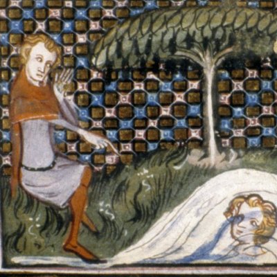 Narcisse surpris par son reflet (Roman de la rose, Oxford Selden Supra 57, F11v)
