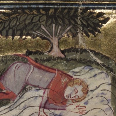 Narcisse se penche vers la fontaine (R. de la rose, Oxford Selden Supra 57 F11v)