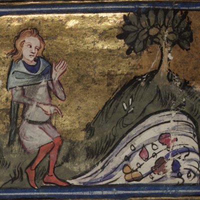 Eclat du cristal de la fontaine (Roman de la rose, Oxford Selden Supra 57, F12v)