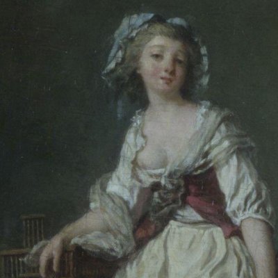 Jeune fille assise sur un lit avec une cage à oiseaux - Jean Frédéric Schall