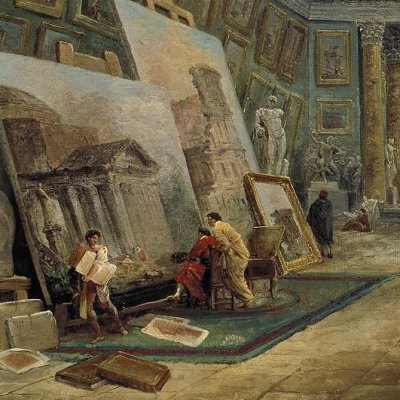 A gallery in the Louvre Museum - Hubert Robert