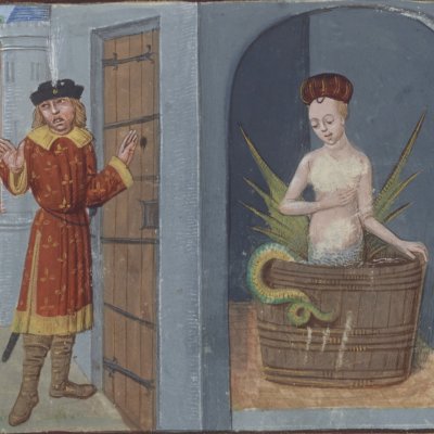 Raimondin surprend la métamorphose de Mélusine (Roman de Mélusine, ms Fr24383)