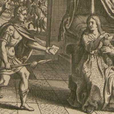 Ulysse vient chercher Achille chez Lycomède (Gottfried, Hist. Chronica, 1674) - Merian