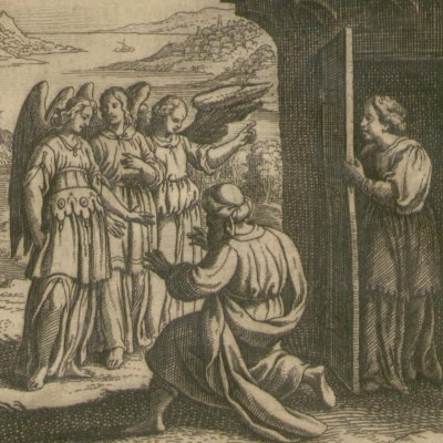 Abraham et les trois anges (Gottfried, Hist. Chronica, 1674) - Merian