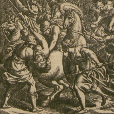 Thésée combat les Amazones et Antiope (Gottfried, Hist. Chronica, 1674) - Merian