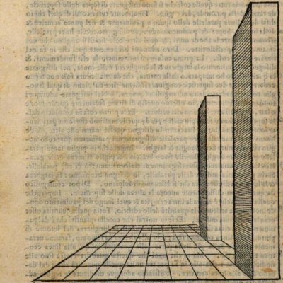Della pittura, Pilastres en perspective, p. 334 (Alberti, Opuscoli morali, 1568)