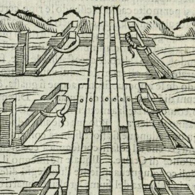 Construction d’un pont (Alberti, L’architettura, 1565, p. 114)