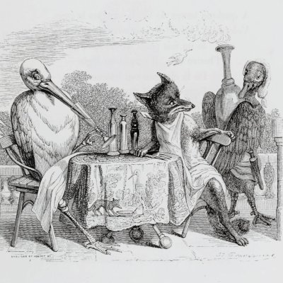 Le renard et la cigogne (Furne 1847) - Brévière et Hébert d'après Grandville