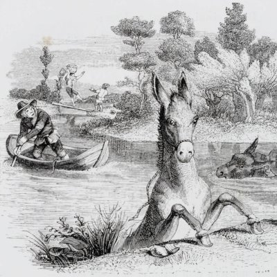 The donkey loaded with sponges and the donkey loaded with salt (Furne 1847) - Sears after Grandville