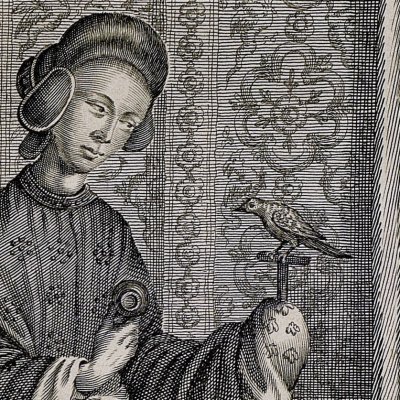 Chinoise de la noblesse et son oiseau (Kircher, Chine illustrée, 1670, p. 154)