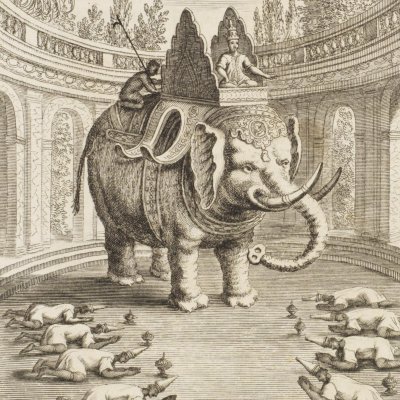 Le roi monté sur son éléphant (Voyage de Siam, 1686) - Sevin