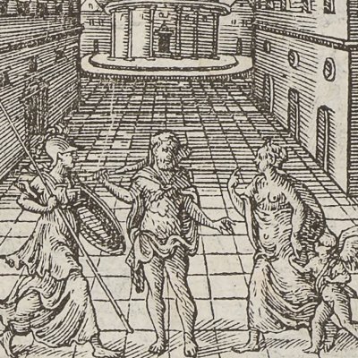 Bivium virtutis et vitii, le carrefour de la vertu et du vice (Hadrianus Junius, Emblème 44)