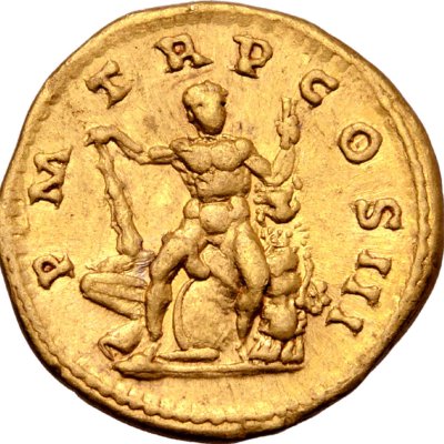 Aureus d’Hadrien représentant Hercule assis