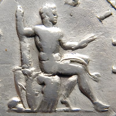 Denier d’argent de l’époque d’Hadrien. Hercule assis