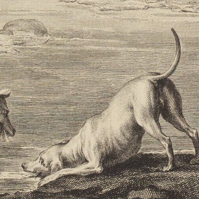 Les deux chiens et l’âne mort (La Fontaine, Desaint et Saillant, 1755) - Oudry