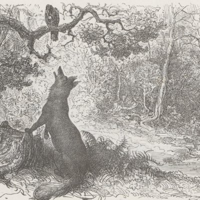 The Raven and the Fox (Fables de La Fontaine, Hachette, 1867) - Doré