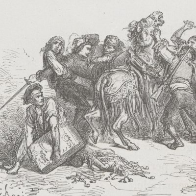 The two mules. Vignette (Fables de La Fontaine, Hachette, 1867) - Doré