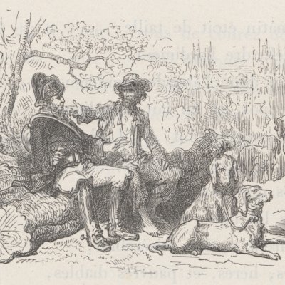 The Wolf and the Dog (Fables de La Fontaine, Hachette, 1867) - Doré