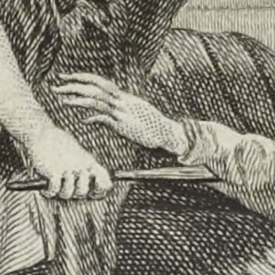 Azora ready to cut off Zadig's nose (Voltaire, Romans & contes, 1778) - Monnet
