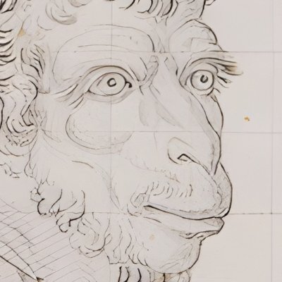Une tête de chameau et trois têtes d’hommes en relation - Le Brun