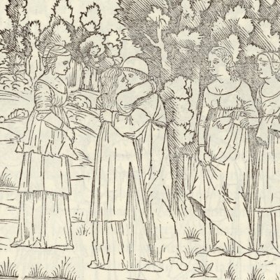 Baiser de Thélémie. Les demoiselles lascives (Hypnerotomachia 1499 p. 140)