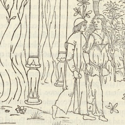 Poliphile donne la main à Polia (Hypnerotomachia 1499, p. 149)