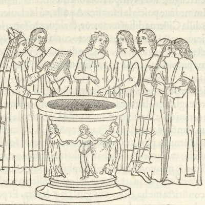 Cérémonie de la citerne. Baiser de Polia (Hypnerotomachia 1499, p. 218)