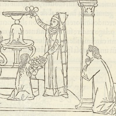 Offrande des roses & des coquilles de mer (Hypnerotomachia 1499, p. 231)